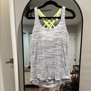 Striped Gray Tank Top with Yellow Straps
